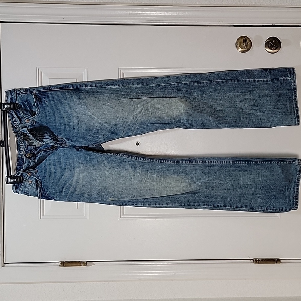American Eagle Low Rise Boot Straight Leg Washed Denim Size 30x34
